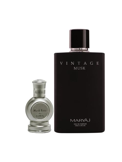 ajmal rose cp musky alcohol-free attar 12ml for unisex and maryaj vintage edp musky 100ml for unisex + 2 parfum testers free - 17122278 - Very Small Image - 1