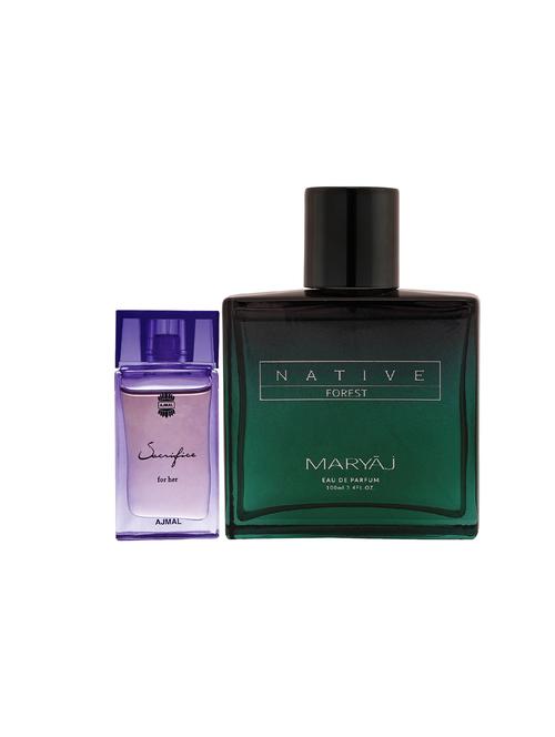 ajmal sacrifice for her cp 10ml for women and maryaj native forest edp 100ml for unisex + 2 parfum testers free - 17122316 - Very Small Image - 1