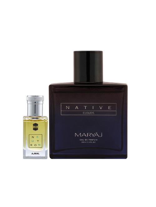 ajmal neutron cp alcohol-free attar 10ml for men and maryaj native clouds edp 100ml for unisex + 2 parfum testers free - 17122330 - Very Small Image - 1