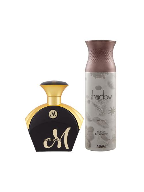maryaj m for her edp perfume 90ml for women and ajmal shadow homme deodorant woody 200ml for men + 2 parfum testers free - 17122370 - Very Small Image - 1