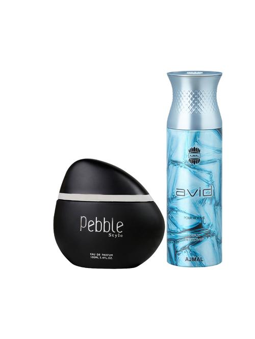 maryaj pebble style edp spicy 100ml for men and ajmal avid homme deodorant 200ml for men + 2 parfum testers free - 17122439 - Very Small Image - 1