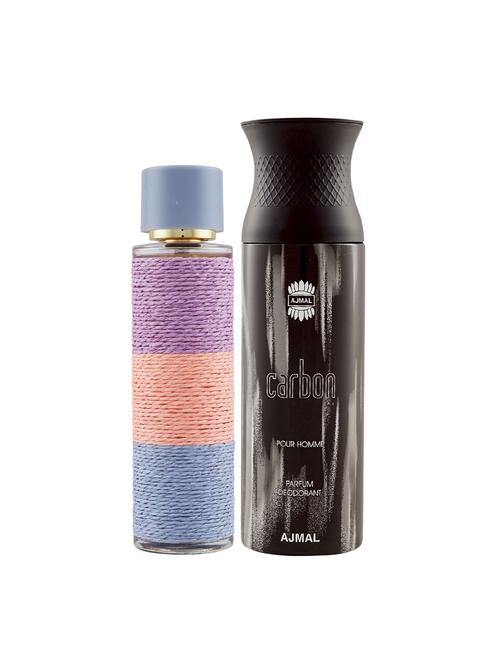 maryaj deuce femme edp perfume 100ml for women and ajmal carbon homme deodorant spicy 200ml for men + 2 parfum testers free - 17122600 - Very Small Image - 1