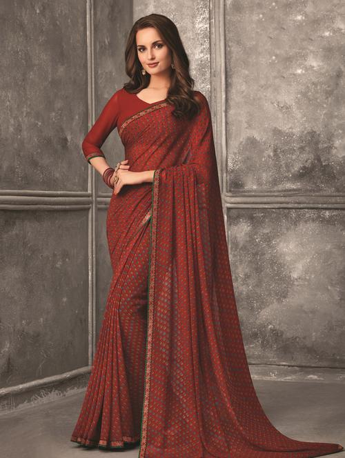 floral printed saree with blouse - 17122761 - Very Small Image - 1