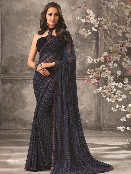 floral printed saree with blouse - 17122762 - Very Small Image - 1
