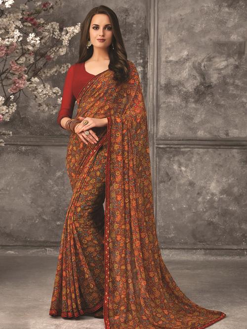 floral printed saree with blouse - 17122792 - Very Small Image - 1