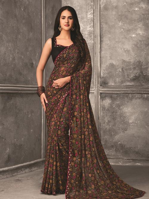 floral printed saree with blouse - 17122794 - Very Small Image - 1