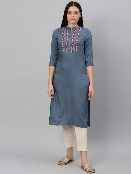 embroidered straight kurta - 17122883 - Very Small Image - 1