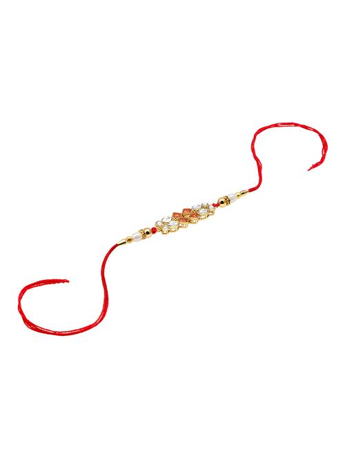 gold and red metal alloy rakhi - 17123638 - Very Small Image - 1