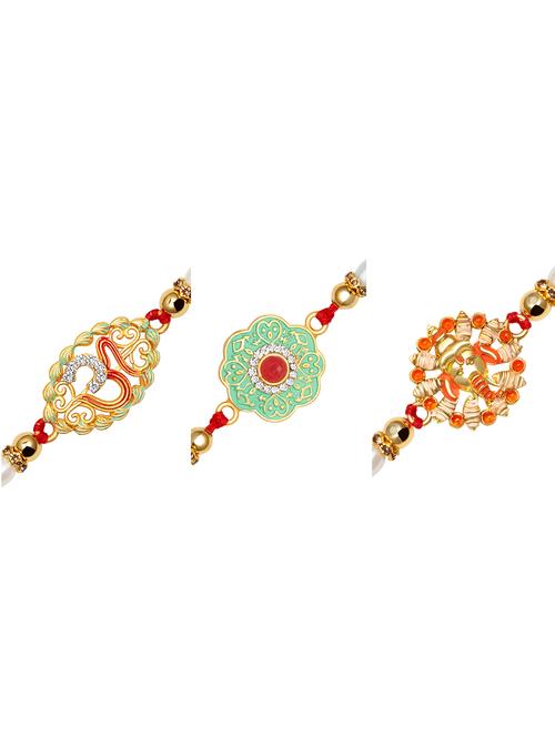 set of 3 gold and red metal alloy rakhi - 17123646 - Very Small Image - 1