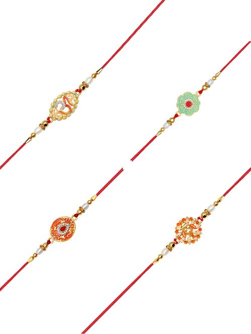set of 4 gold and red metal alloy rakhi - 17123658 - Very Small Image - 1