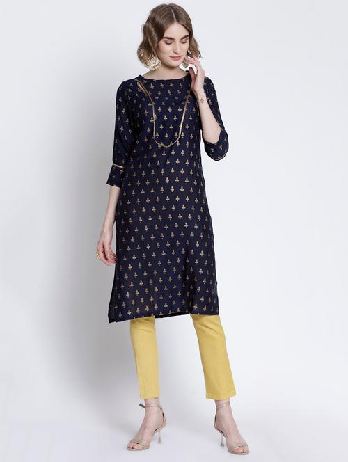 gold print straight kurta - 17123659 - Very Small Image - 1