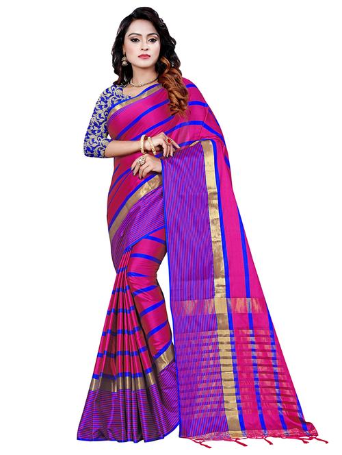 striped woven saree with blouse - 17123664 - Very Small Image - 1