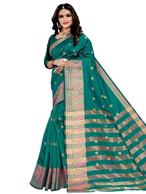 bordered woven saree with blouse - 17123670 - Very Small Image - 1