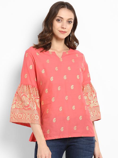 peach cotton blend regular top - 17124173 - Very Small Image - 1