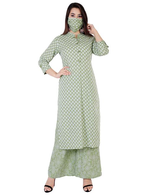 printed kurta palazzo set with face mask - 17124871 - Very Small Image - 1