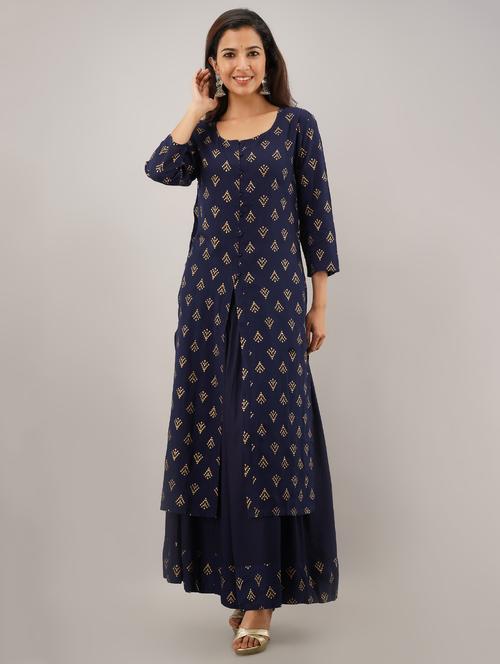 gold print kurta skirt set - 17125023 - Very Small Image - 1