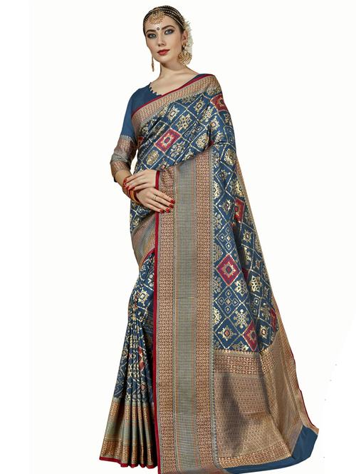 self design woven saree with blouse - 17125139 - Very Small Image - 1