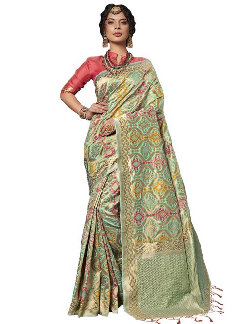 turquoise kora silk saree with blouse - 17125142 - Very Small Image - 1