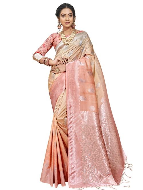 pastel woven saree with blouse - 17125156 - Very Small Image - 1