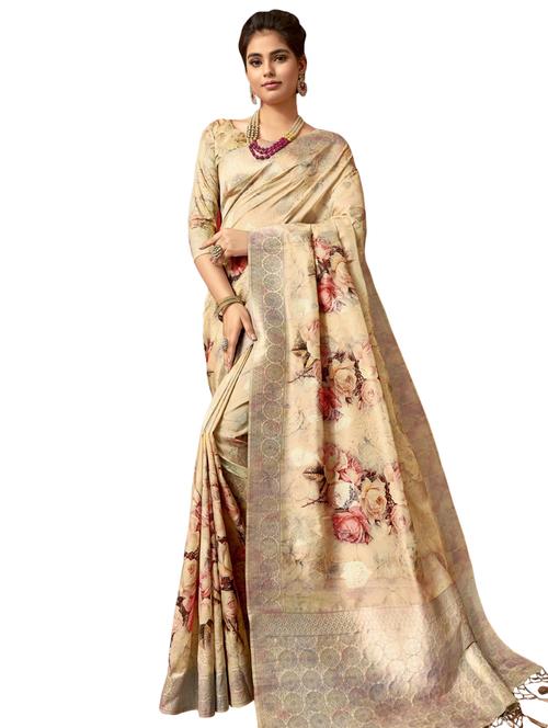 floral woven saree with blouse - 17125164 - Very Small Image - 1