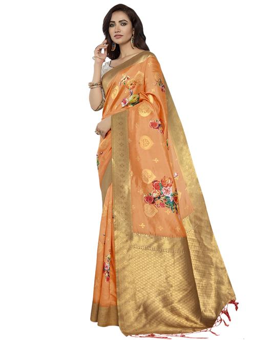 floral printed saree with blouse - 17125166 - Very Small Image - 1