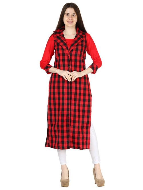 checkered straight kurta - 17125780 - Very Small Image - 1