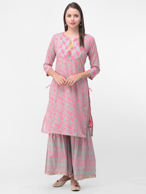 pink cotton kurta sharara set - 17126055 - Very Small Image - 1