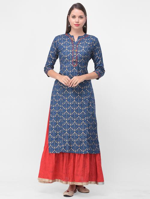 gold print kurta skirt set - 17126058 - Very Small Image - 1