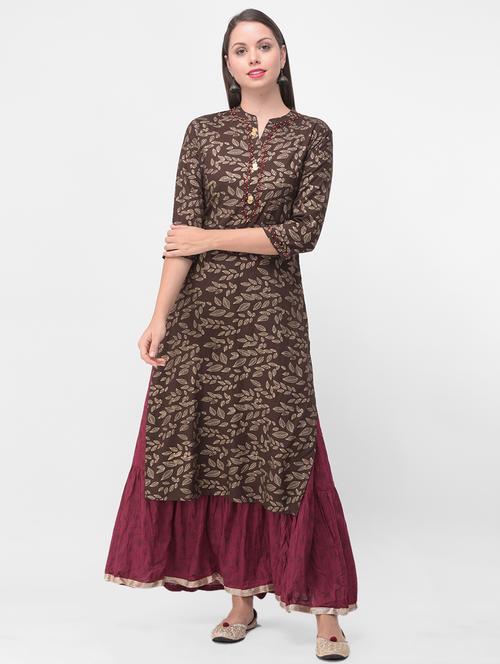 gold print kurta skirt set - 17126059 - Very Small Image - 1