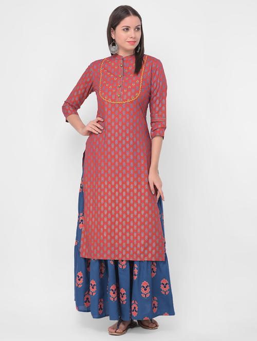 printed kurta skirt set - 17126067 - Very Small Image - 1