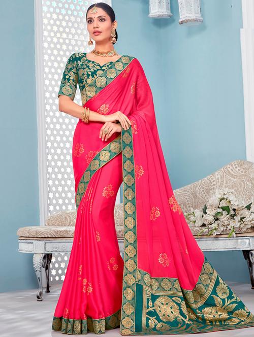 solid bordered saree with blouse - 17126498 - Very Small Image - 1