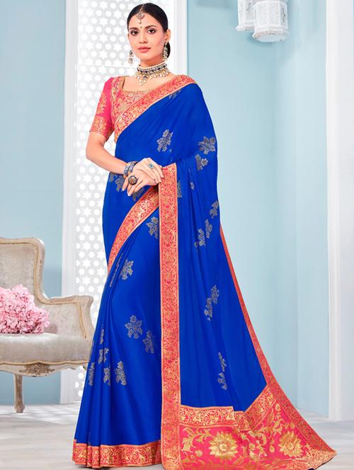 solid bordered saree with blouse - 17126501 - Very Small Image - 1
