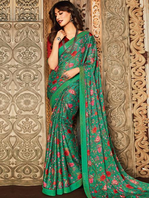 floral printed saree with blouse - 17126516 - Very Small Image - 1