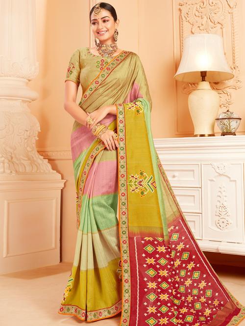 ikat embroidered saree with blouse - 17126533 - Very Small Image - 1