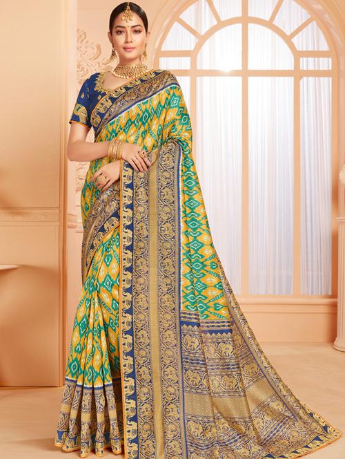 ikat bordered saree with blouse - 17126538 - Very Small Image - 1