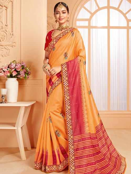 printed bordered saree with blouse - 17126539 - Very Small Image - 1