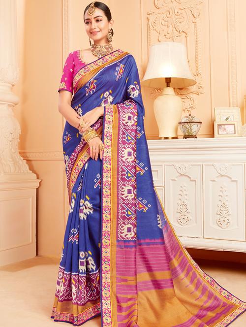 printed bordered saree with blouse - 17126540 - Very Small Image - 1