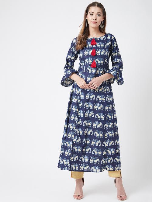 indigo flared kurta - 17127040 - Very Small Image - 1