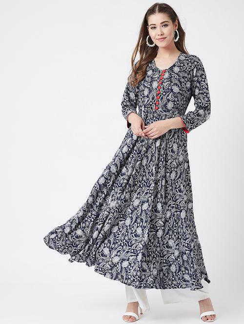 indigo flared kurta - 17127053 - Very Small Image - 1