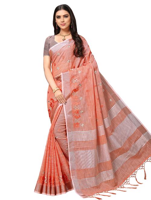 solid embroidered saree with blouse - 17127828 - Very Small Image - 1