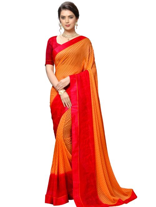 printed bordered saree with blouse - 17128056 - Very Small Image - 1