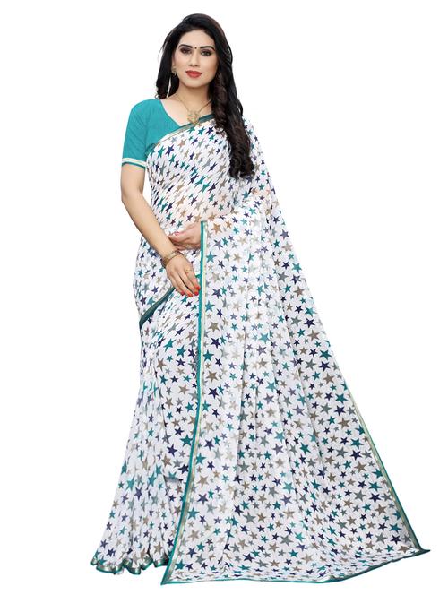 lace detail printed saree with blouse - 17128225 - Very Small Image - 1