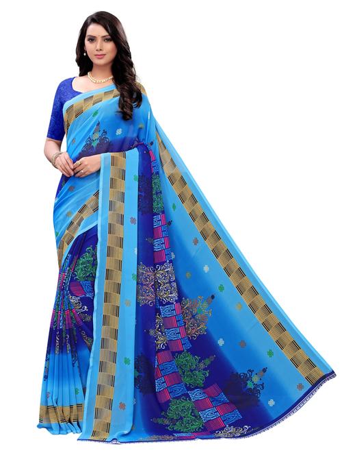 ethnic motif printed saree with blouse - 17128229 - Very Small Image - 1