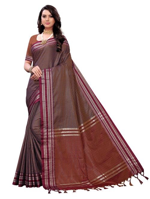 checkered banarasi saree with blouse - 17128263 - Very Small Image - 1