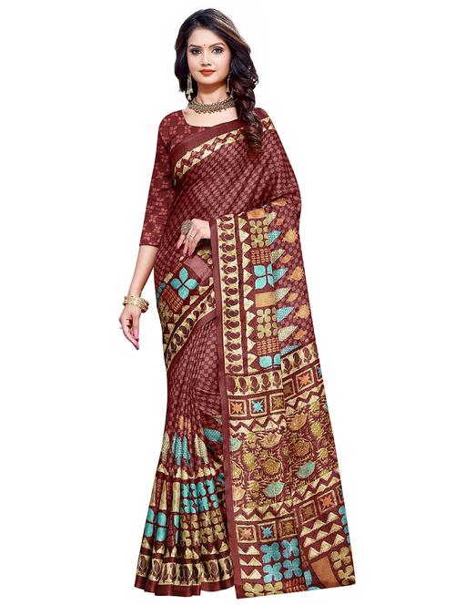 maroon printed saree with blouse - 17128273 - Very Small Image - 1