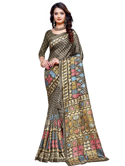 floral checkered saree with blouse - 17128275 - Very Small Image - 1