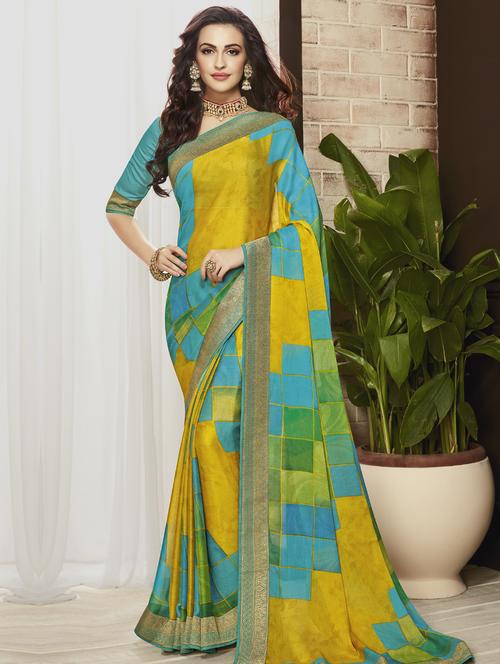 geomteric print bordered saree with blouse - 17129013 - Very Small Image - 1