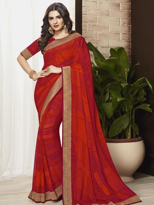 printed bordered saree with blouse - 17129022 - Very Small Image - 1
