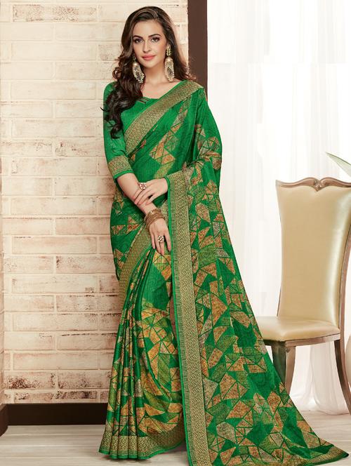 printed bordered saree with blouse - 17129023 - Very Small Image - 1