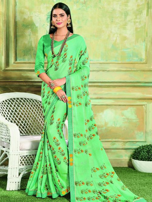 floral bordered saree with blouse - 17129025 - Very Small Image - 1